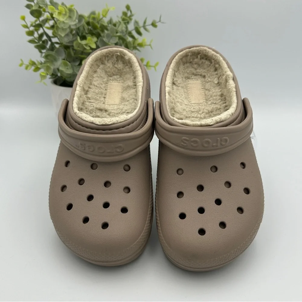 CROCS Kids Classic Lined Tan Rubber Clogs Slip On Shoes Size 3